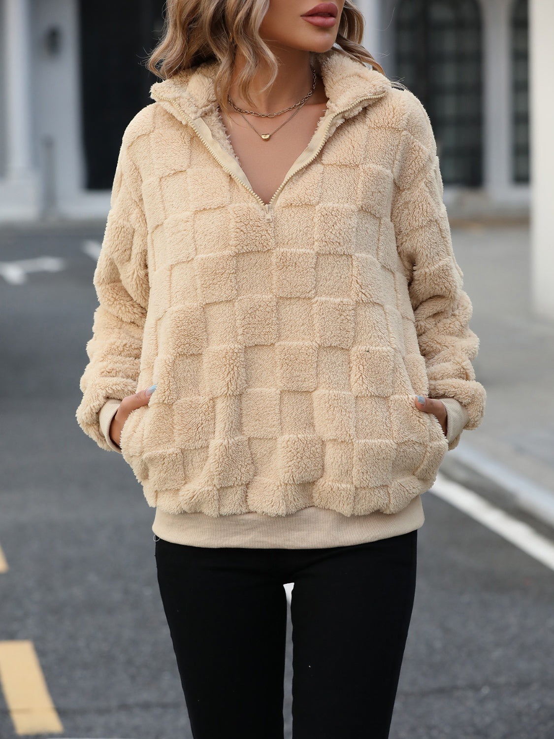 Checkered Quarter Zip Pullover