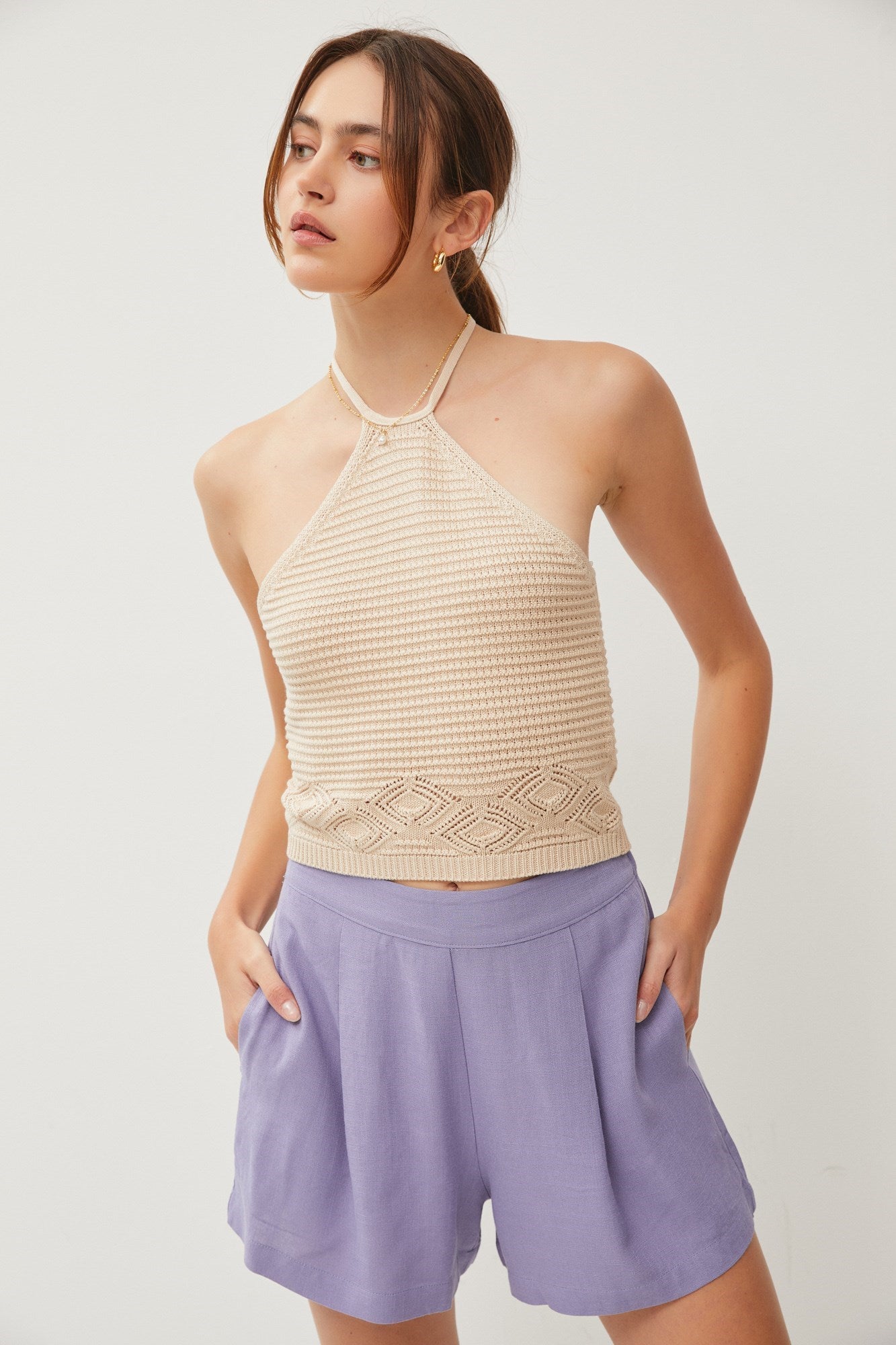Chambray Pleated Shorts