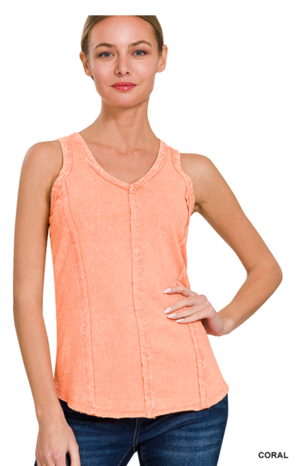 Seline Mineral Washed Raw- Edge Tank