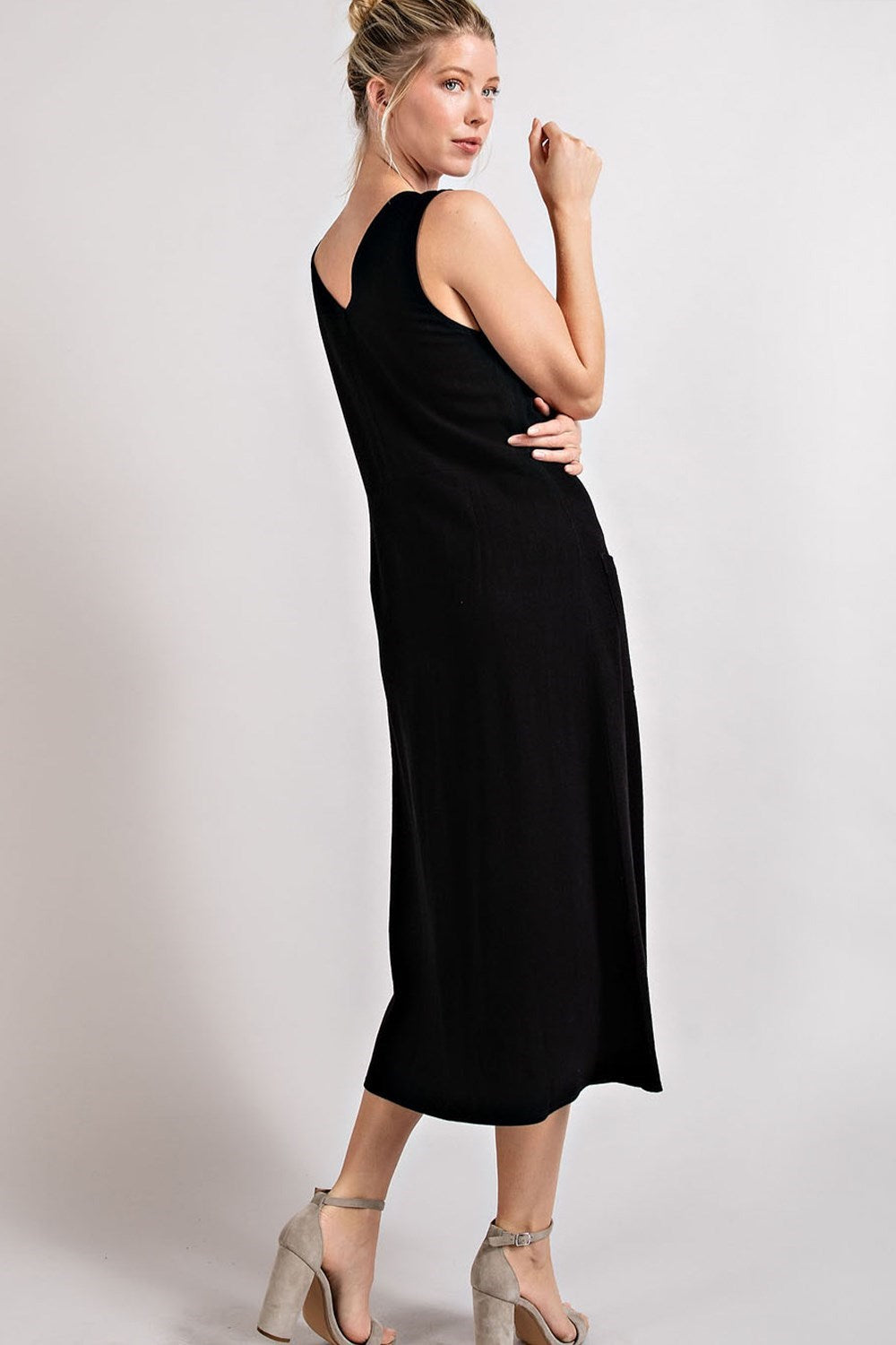 Mia Linen Button Front Midi Dress