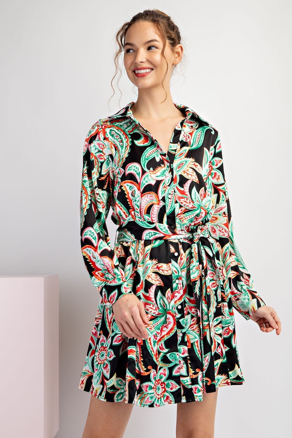 Lena Long Sleeve Tie-Waist Dress
