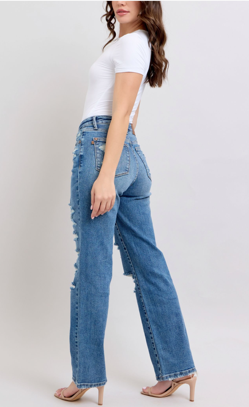 Judy Blue High Waist Heavy Destroyed Straight Jens