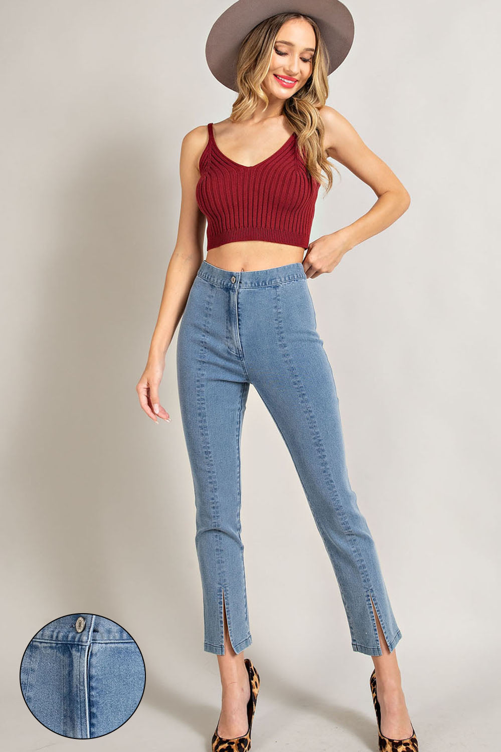 Renee DENIM BUTTON SLIT PANTS
