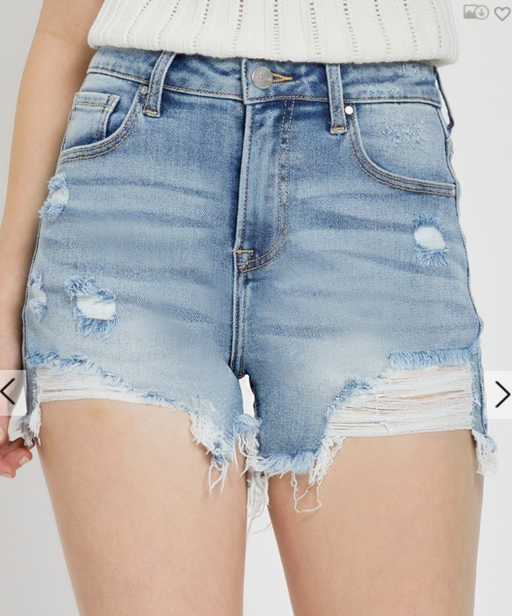 Risen High-Rise Distressed Shorts
