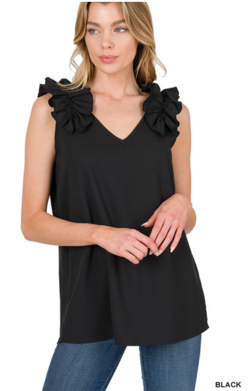 Dobby Ruffle Trim Top