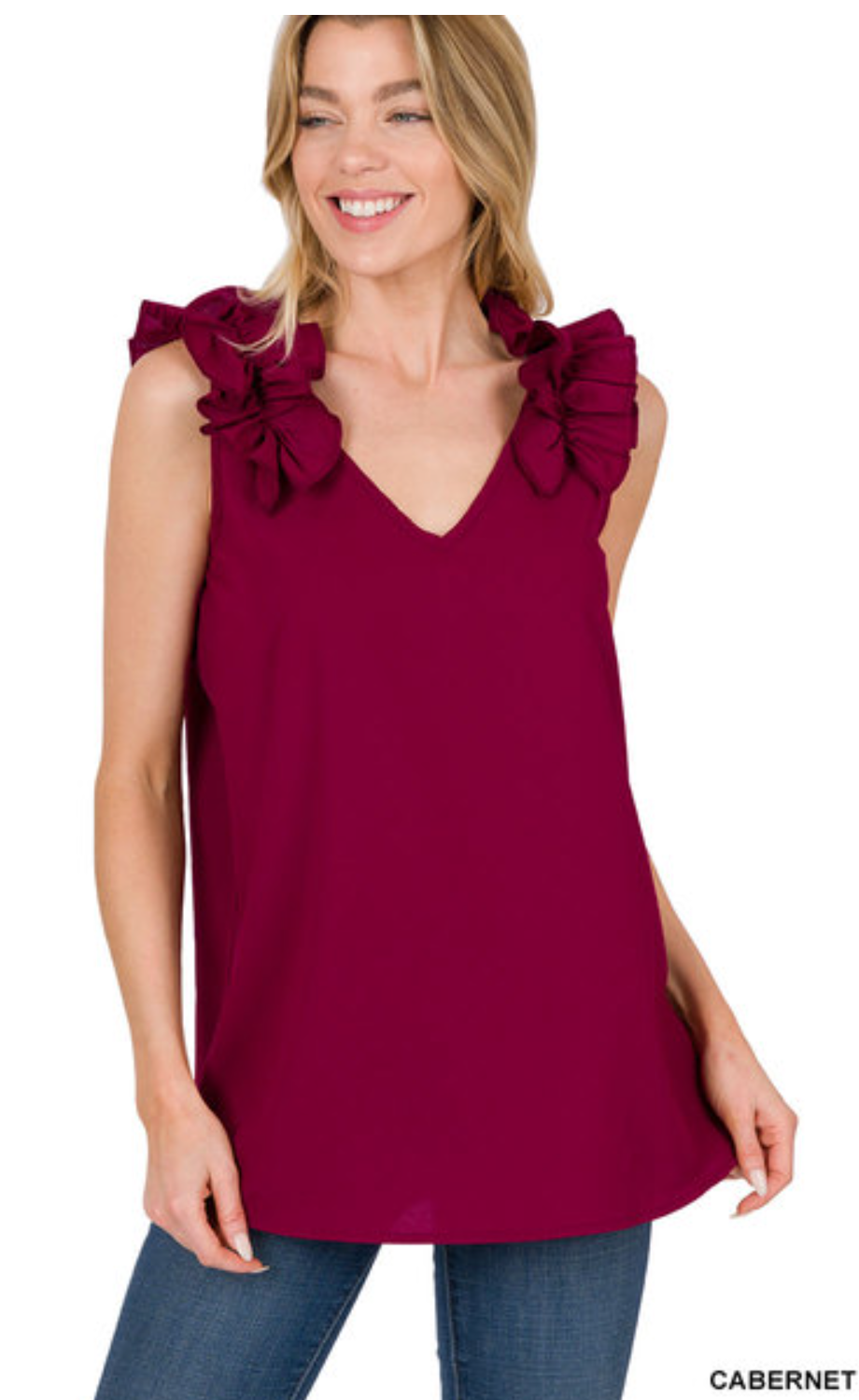 Dobby Ruffle Trim Top