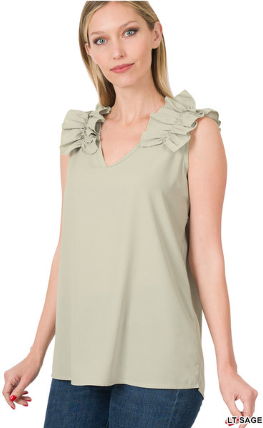 Dobby Ruffle Trim Top