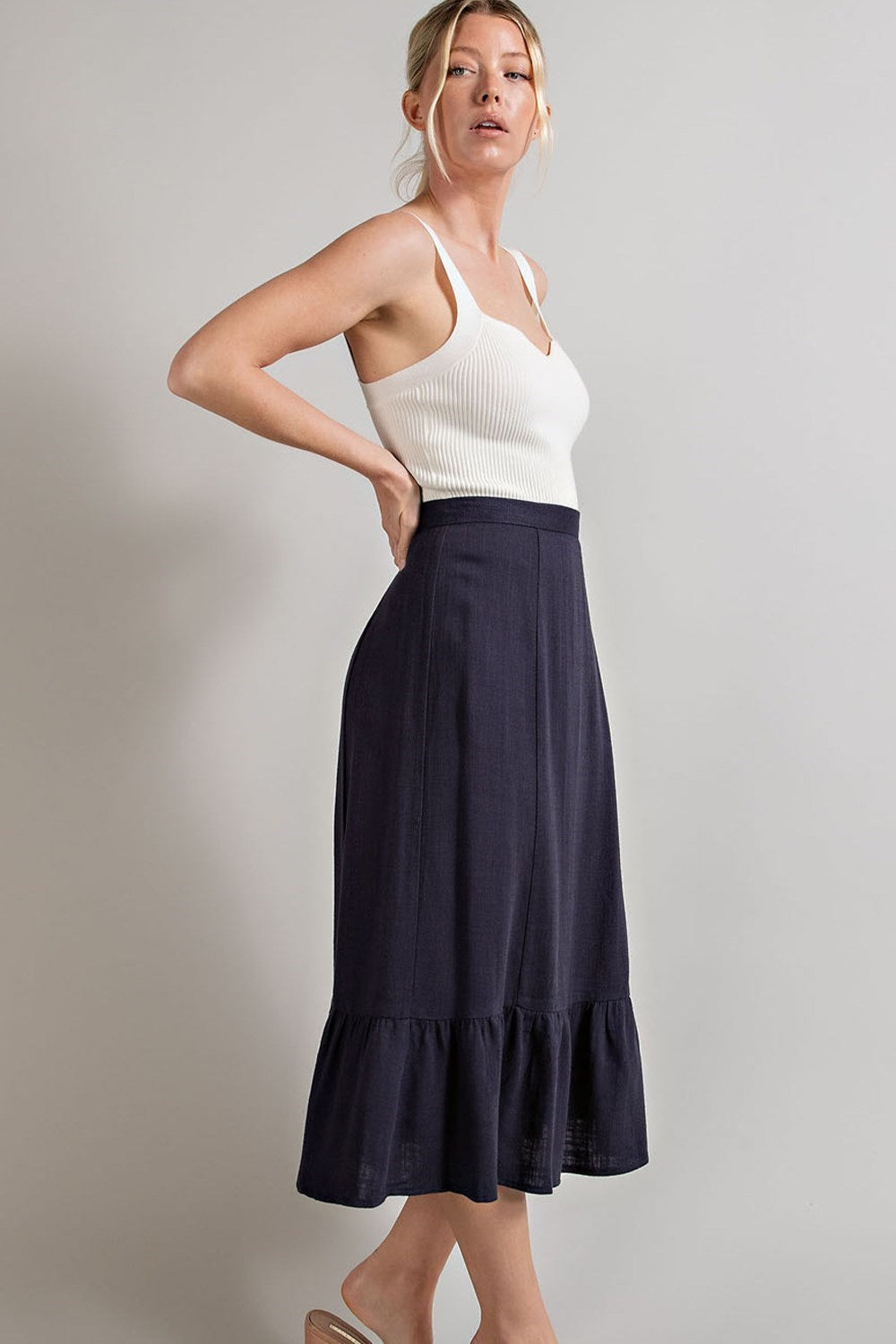Tracy LINEN TIERED MIDI SKIRT