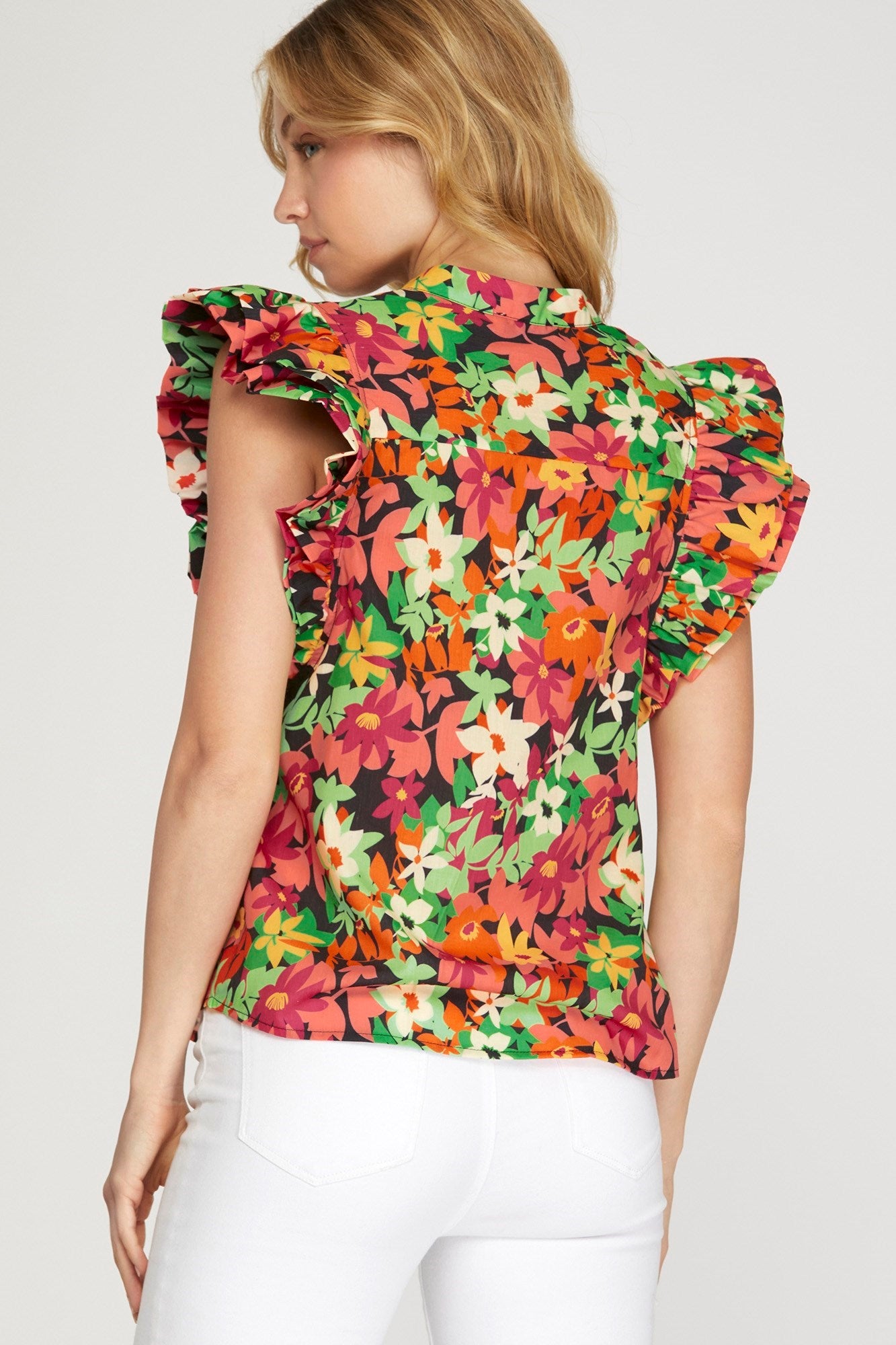 Fiona Flutter Sleeve Floral Top