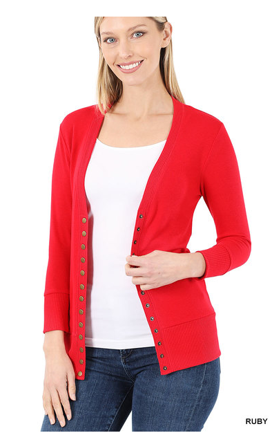 Amelia Snap button sweater cardigan 3/4 sleeve