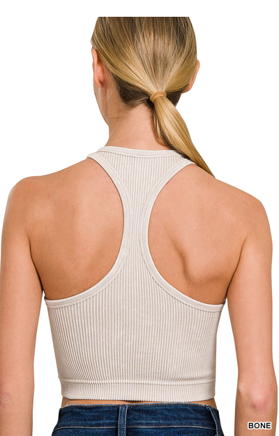 Nola Stone washed ribbed seamless bra padded top