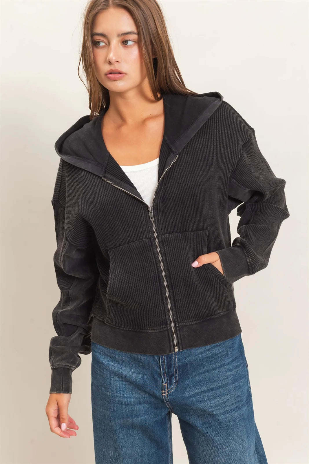 Whimsy Waffle Knit Mineral Washed Jacket