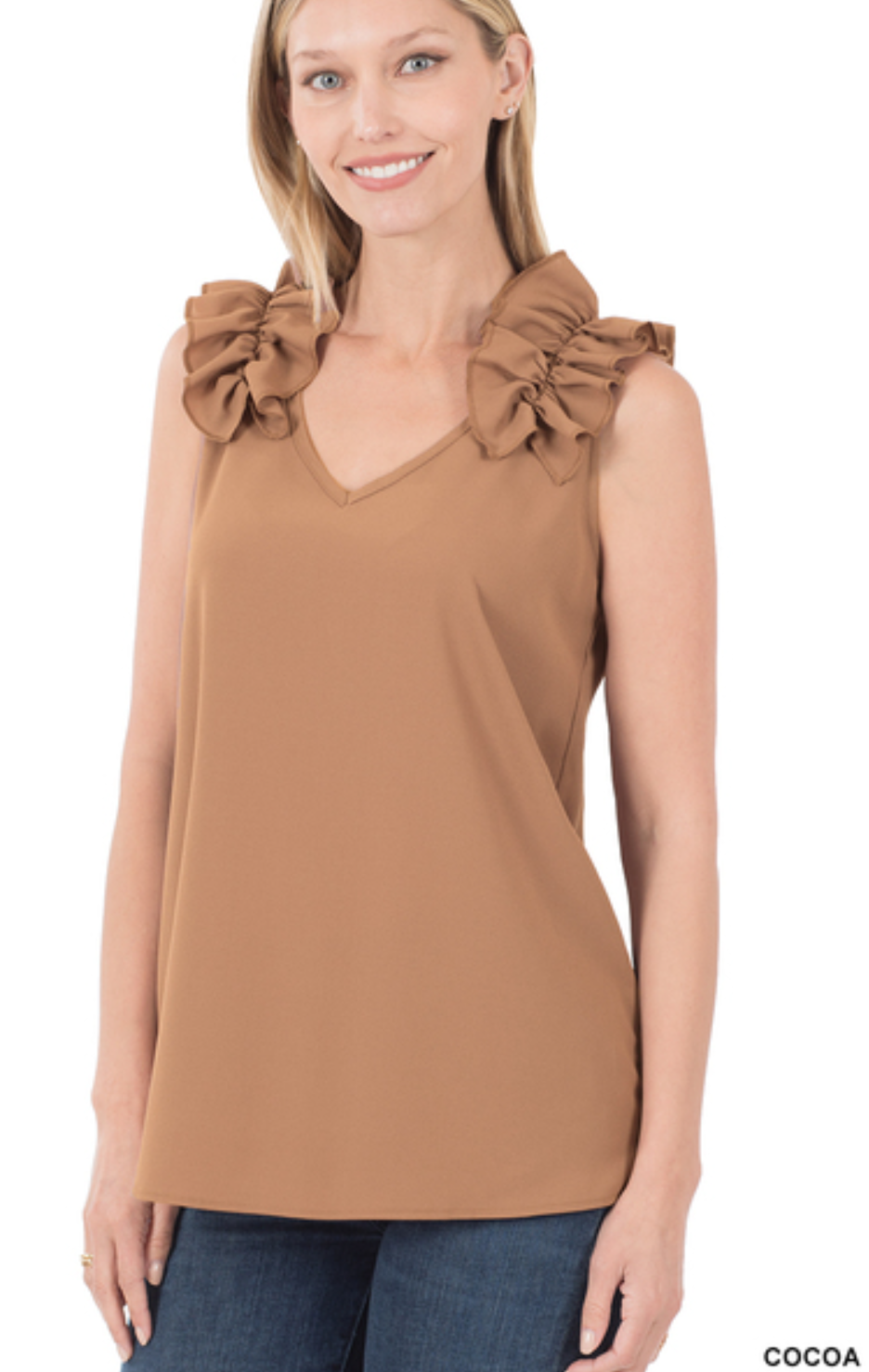 Dobby Ruffle Trim Top