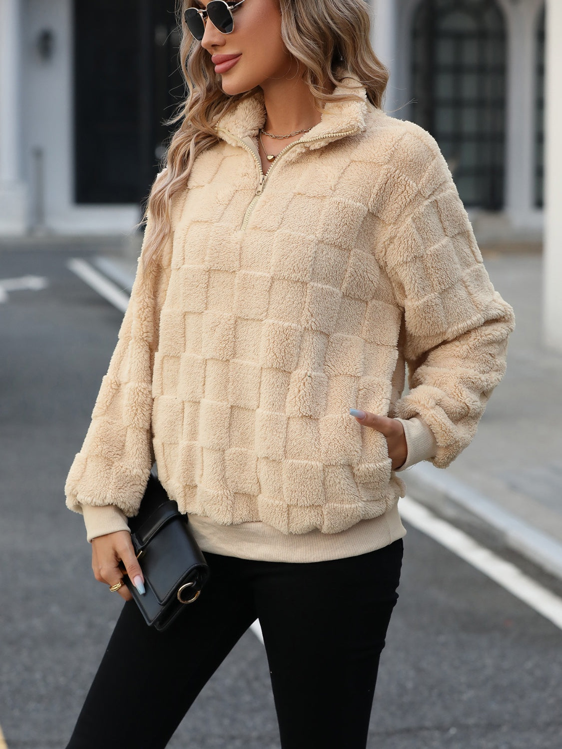 Checkered Quarter Zip Pullover