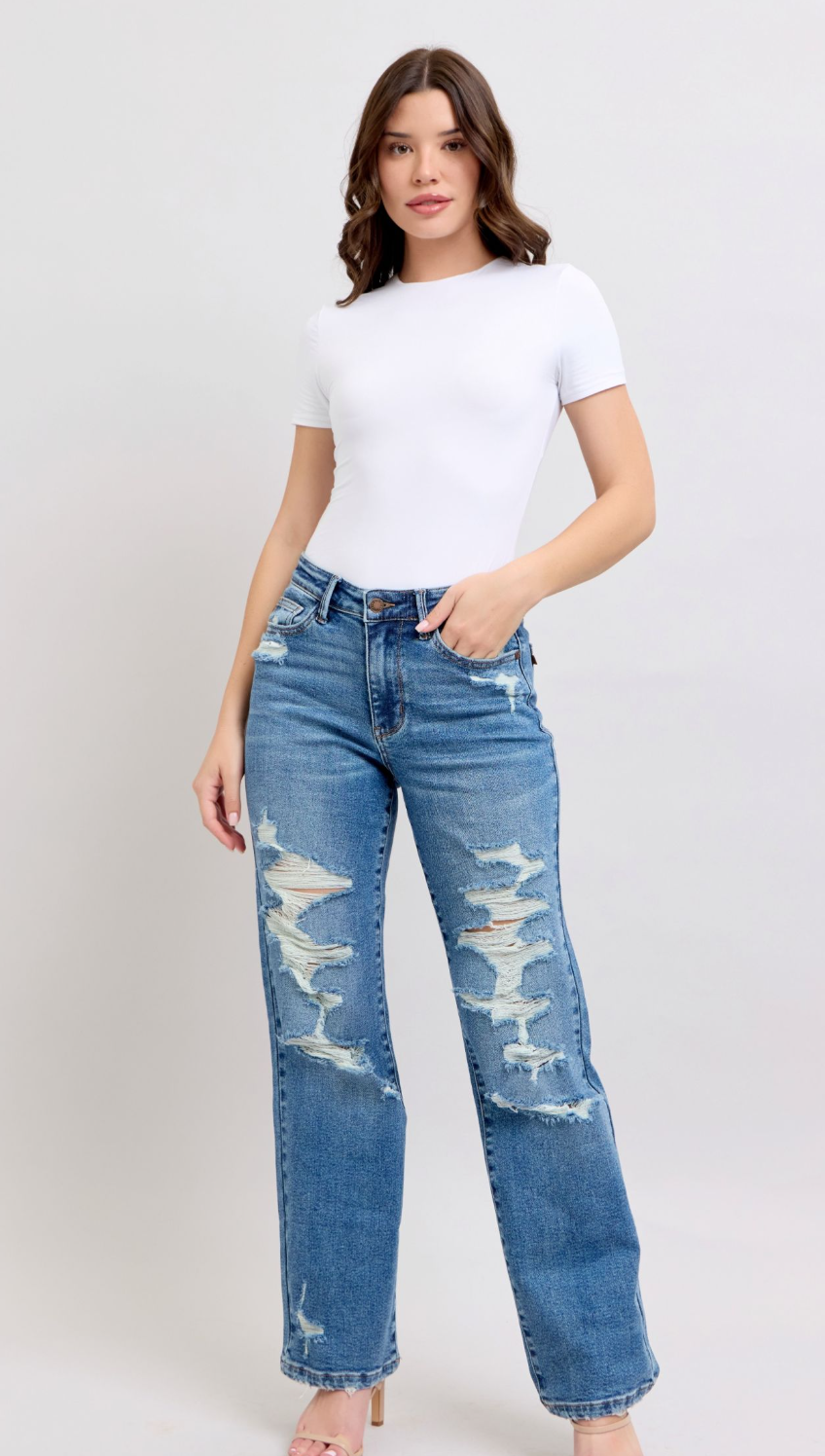 Judy Blue High Waist Heavy Destroyed Straight Jens