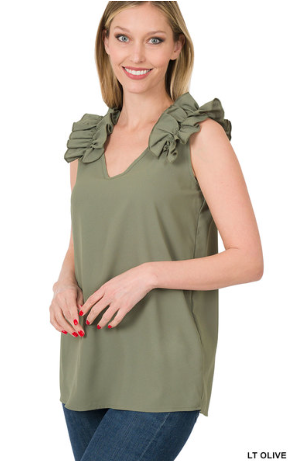 Dobby Ruffle Trim Top