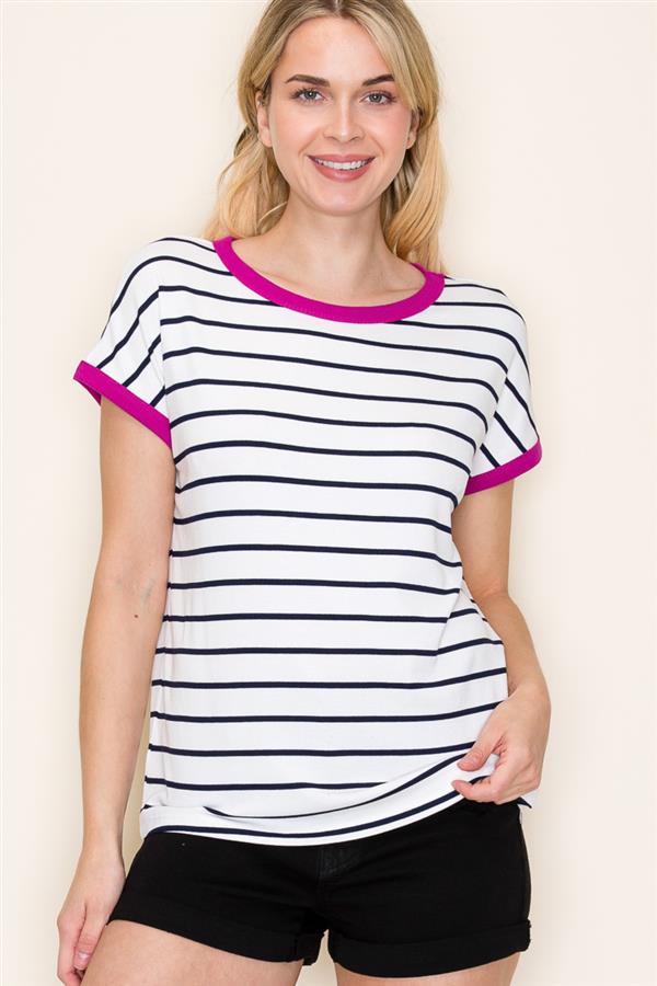 Plum color-trimmed t-shirt