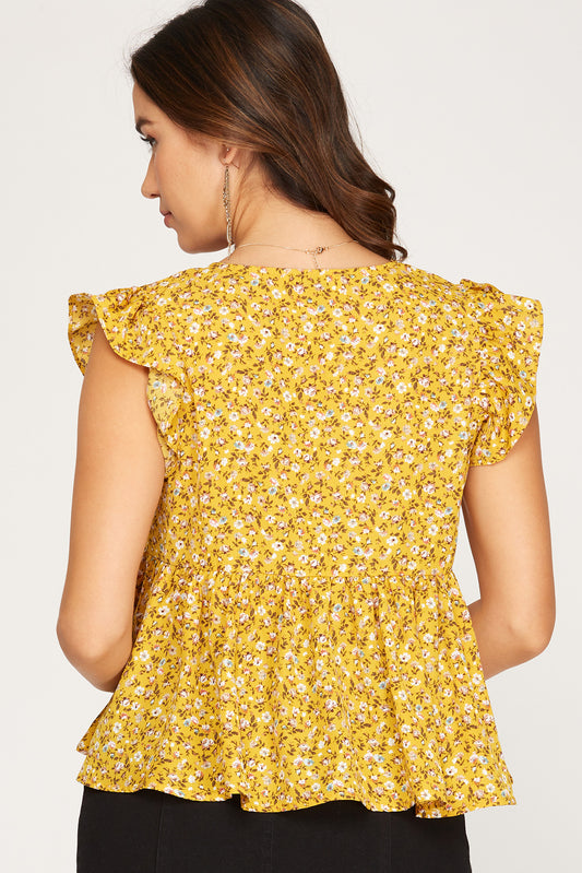 Flutter-Sleeve Floral Top
