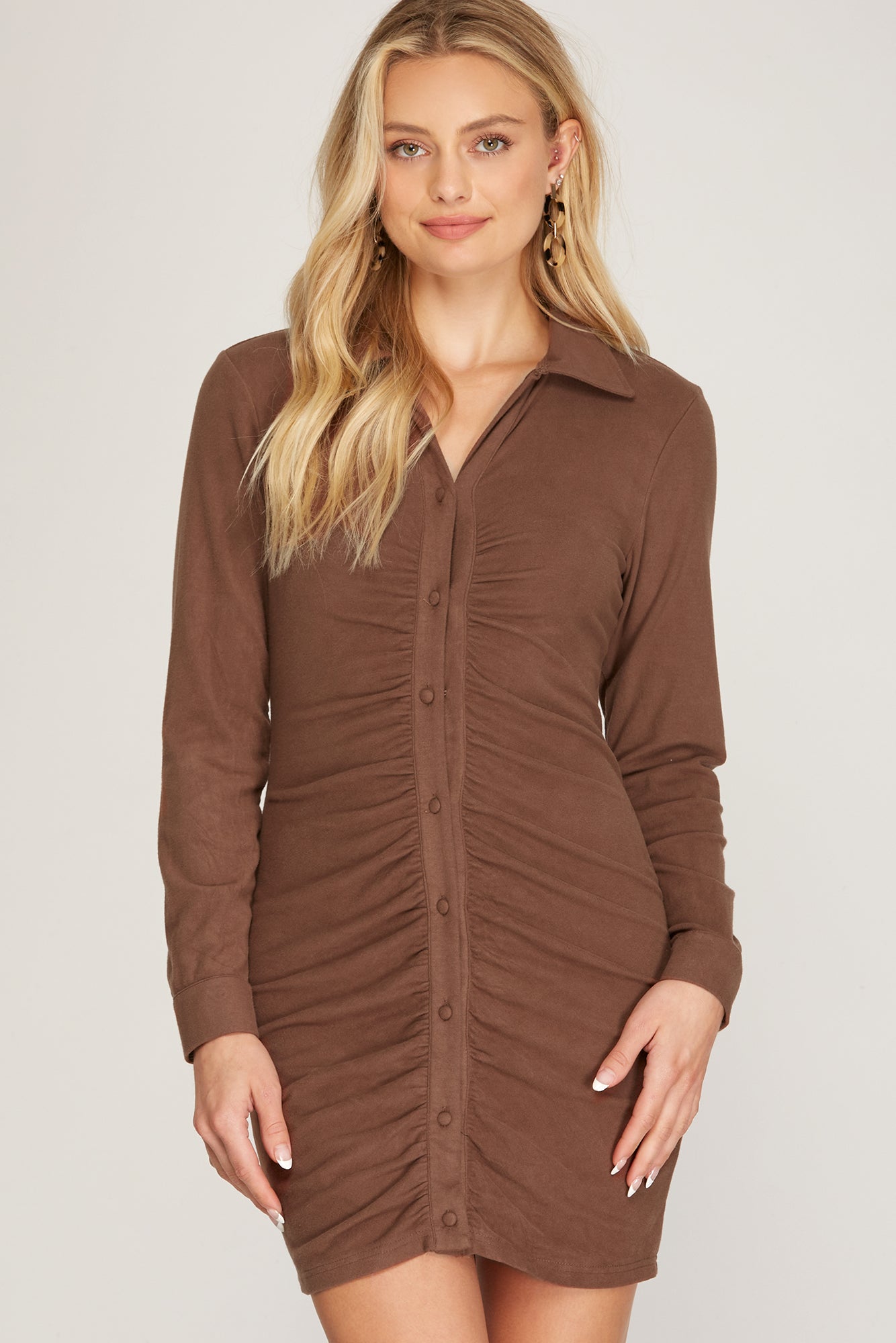 Nicole Long Sleeve Shirred Dress
