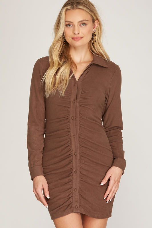 Nicole Long Sleeve Shirred Dress