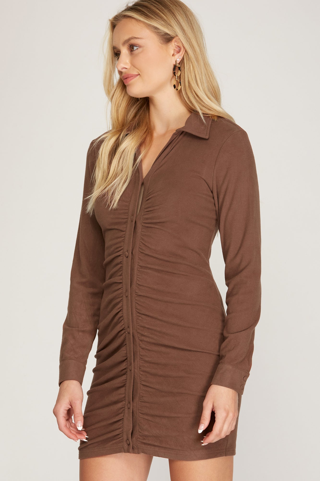 Nicole Long Sleeve Shirred Dress