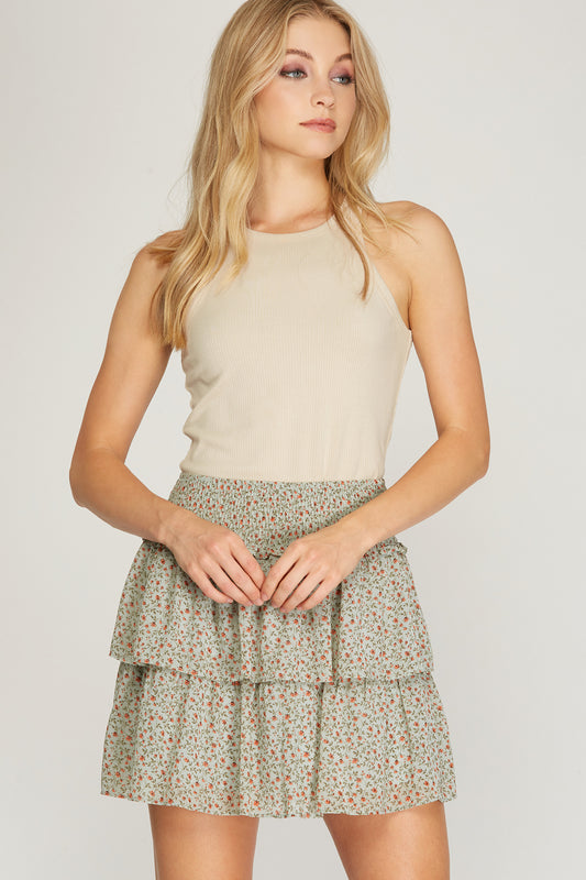 Woven Smocked Floral Skirt