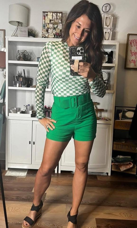 Dina High Waist Belt Shorts