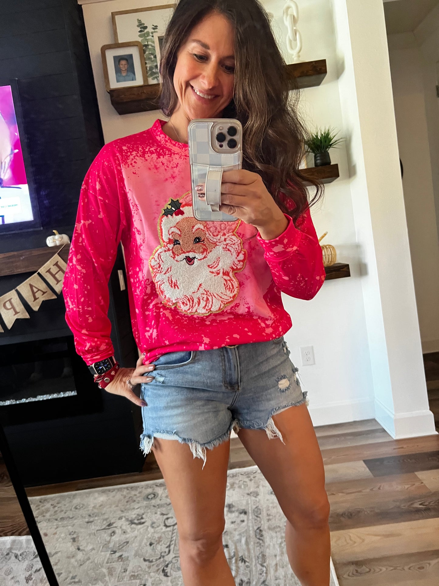 Vintage pink Santa crew neck