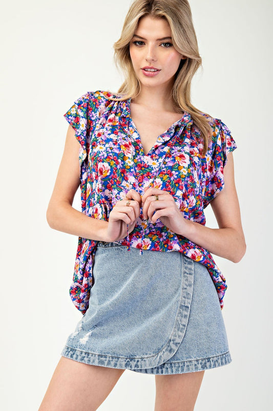 Sarah Floral Ruffle Top