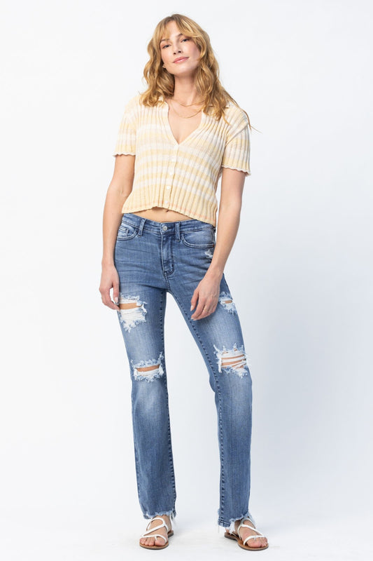 Judy Blue Destroyed Straight Mid-Rise Jeans