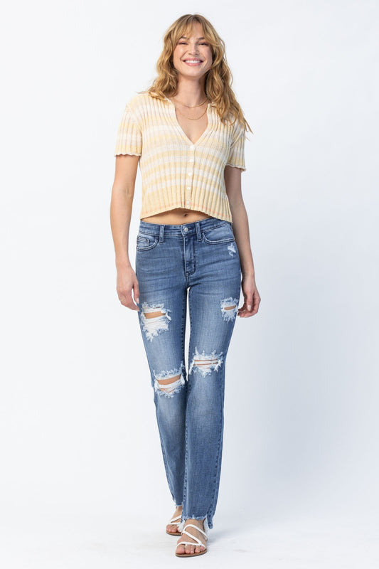 Judy Blue Destroyed Straight Mid-Rise Jeans