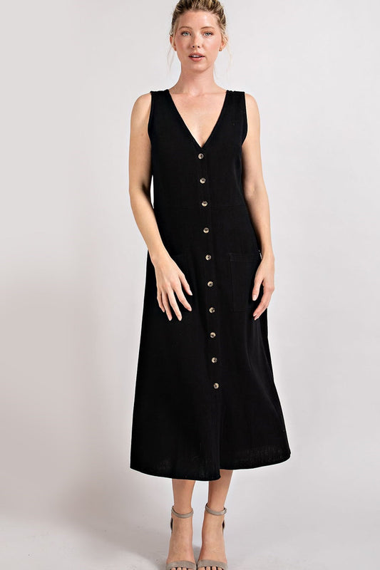 Mia Linen Button Front Midi Dress