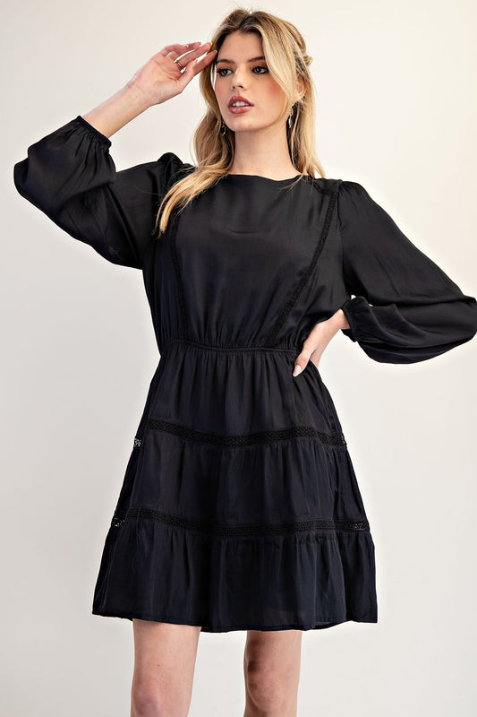 Lace Tiered Black Dress