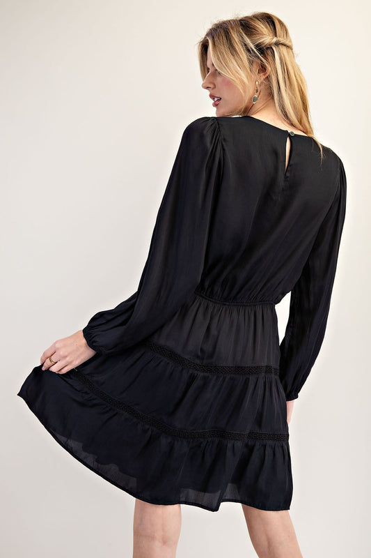 Lace Tiered Black Dress