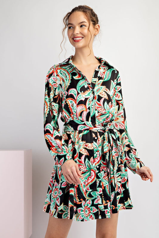 Lena Long Sleeve Tie-Waist Dress