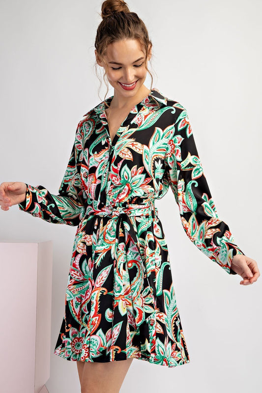 Lena Long Sleeve Tie-Waist Dress