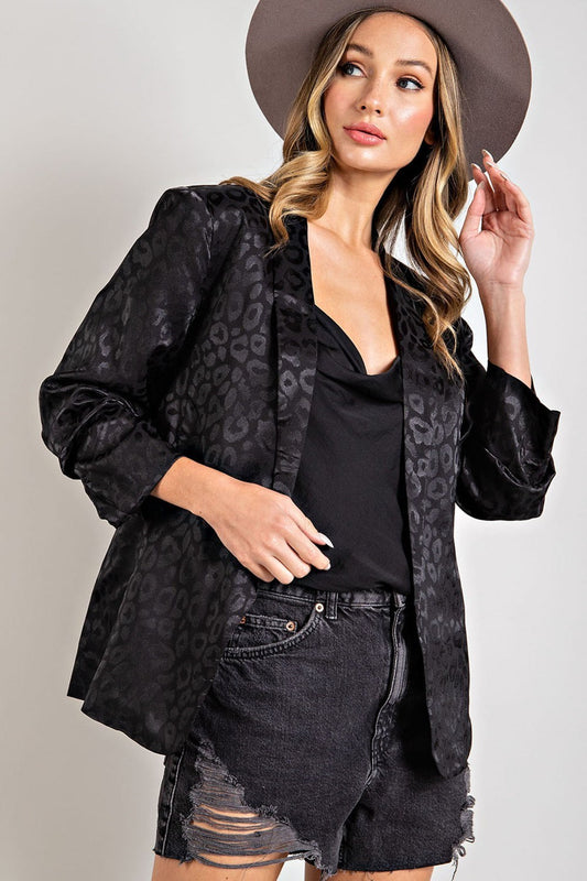 Leopard Print Satin Blazer