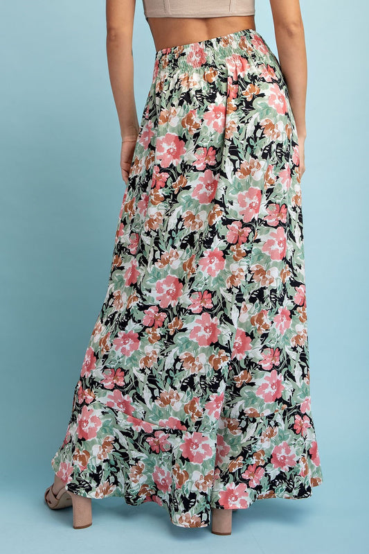 Floral printed maxi/midi skirt. Buttons down to midi length where is splits.