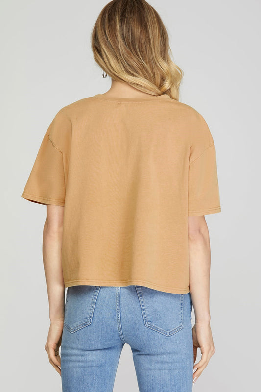 Shandra Short-Sleeve Button front Pocket Tee