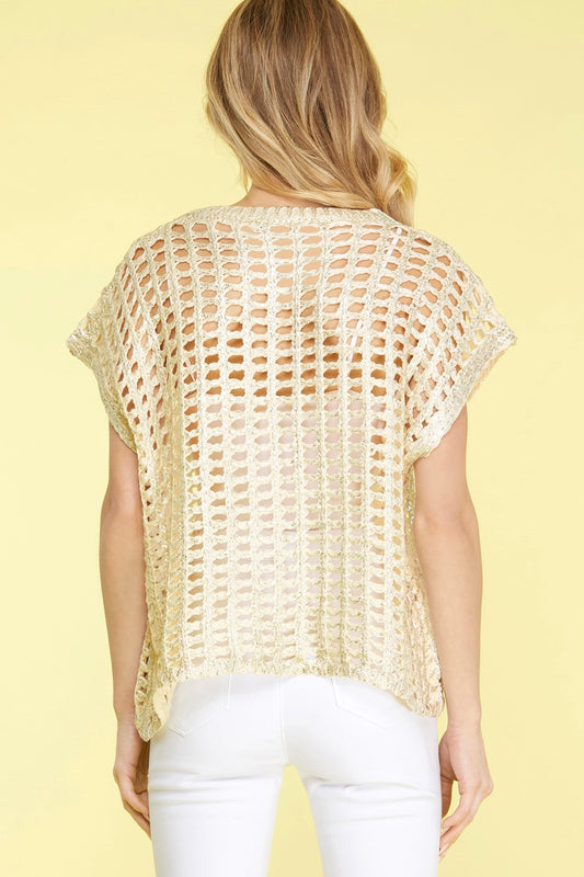 Metallic Thread Crochet Knit Sweater Top