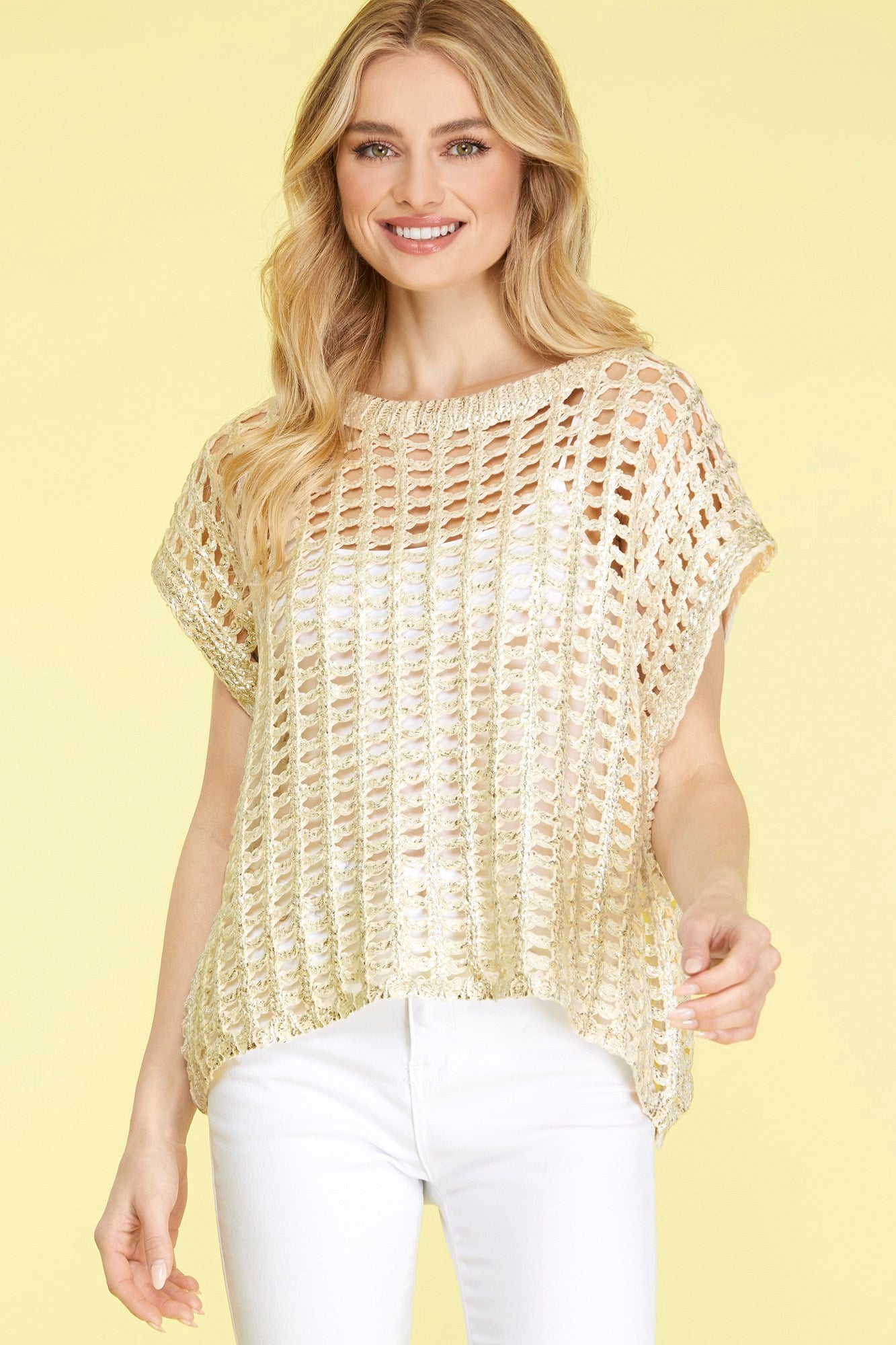 Metallic Thread Crochet Knit Sweater Top