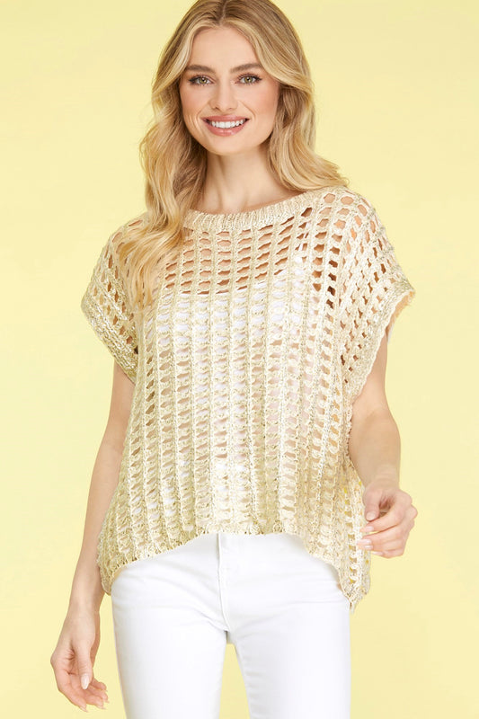 Metallic Thread Crochet Knit Sweater Top