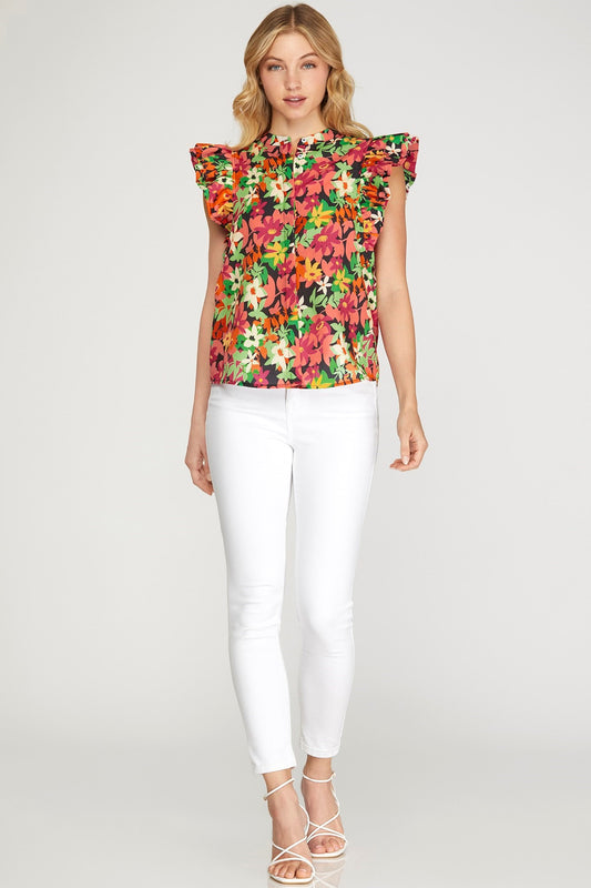 Fiona Flutter Sleeve Floral Top
