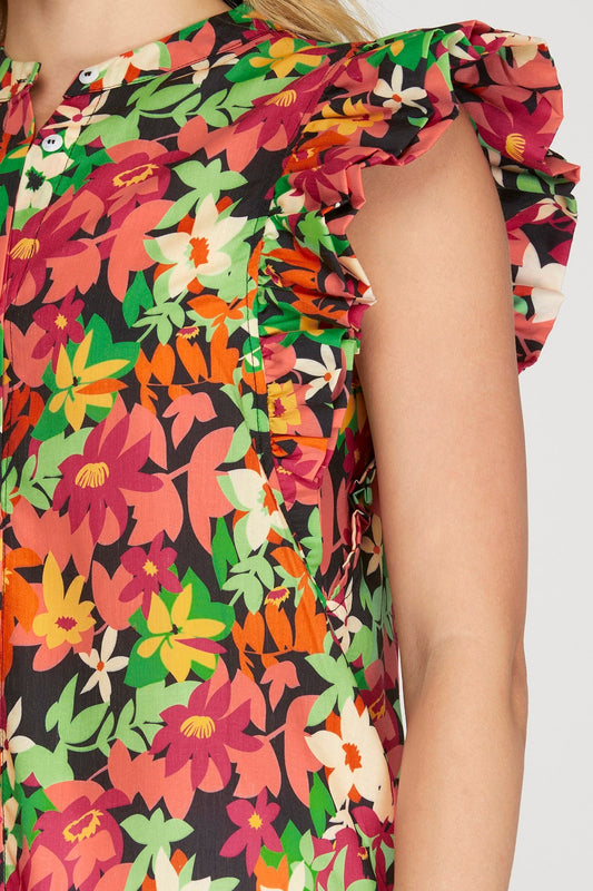Fiona Flutter Sleeve Floral Top