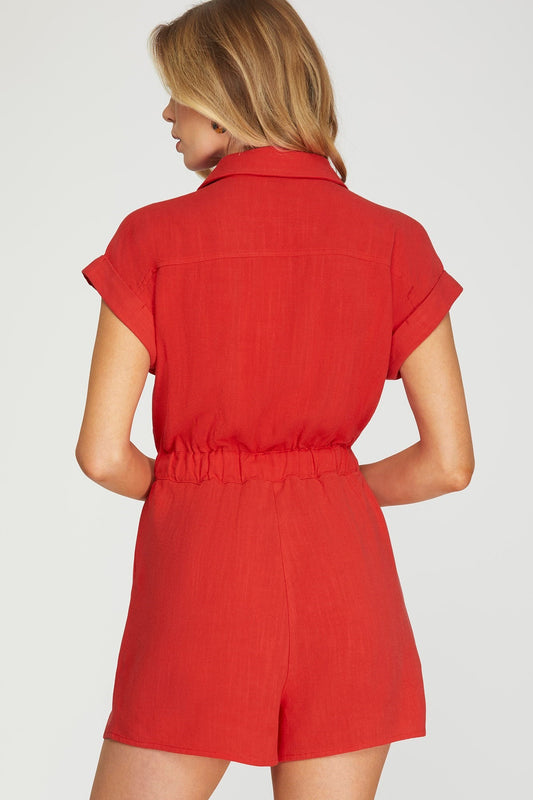 Lorri Red Tie-Waist Romper