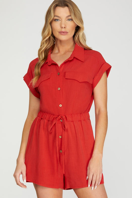 Lorri Red Tie-Waist Romper