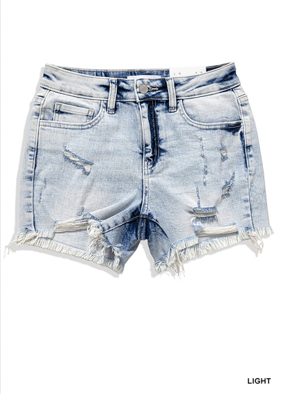 Dani DISTRESSED HEM DENIM SHORTS - STRETCH