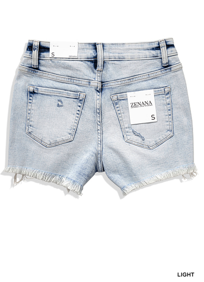 Dani DISTRESSED HEM DENIM SHORTS - STRETCH