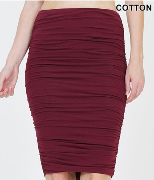 Kristy PREMIUM COTTON SHIRRED PENCIL SKIRT (GOOD QUALITY COTTON)