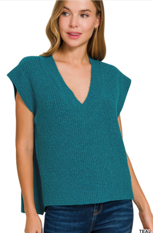 Tina Teal Side-Slit Sweater